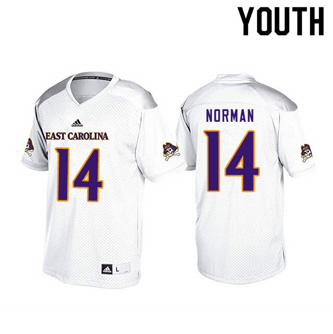 Youth #14 Caiden Norman ECU Pirates College Football Jerseys Sale-White